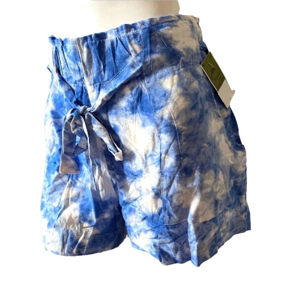 New Look Tie Dye Wide Leg Shorts Pockets Sz Small Womens Blue High Waisted w/ Po - Picture 7 of 11